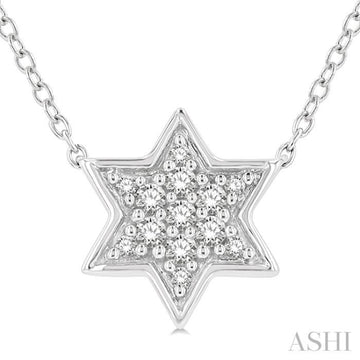 1/10 Ctw Star of David Petite Round Cut Diamond Fashion Pendant With Chain in 10K White Gold